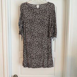 H&M Brown & White Floral Tie-Sleeve Mini Dress